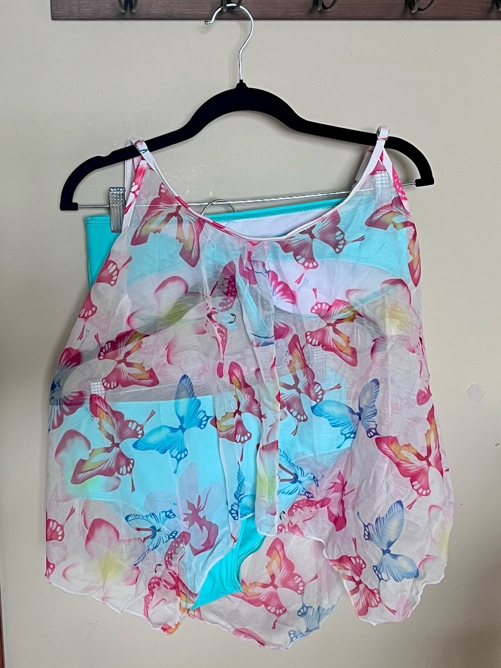 Two-piece aqua bathing suit, with Sheer Butterfly Print Camisole Top Sz M NWOT - Picture 2 of 16